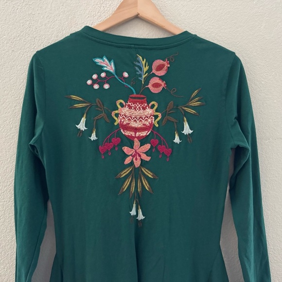 Johnny Was Amarylla Dress Small Emerald Green Cotton Embroidered Asymmetric Boho - Picture 12 of 14